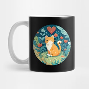 Orange Cat Heart In The Garden - Love Cats Mug